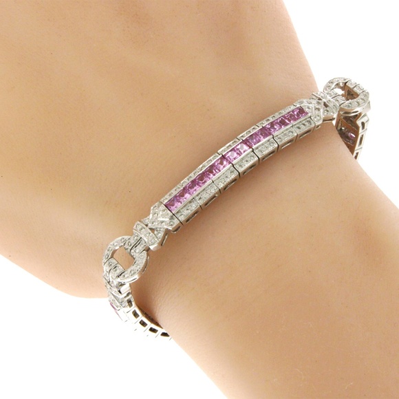 7.75 Ct Natural Pink Sapphire 18k Gold Bracelet - Picture 6 of 6